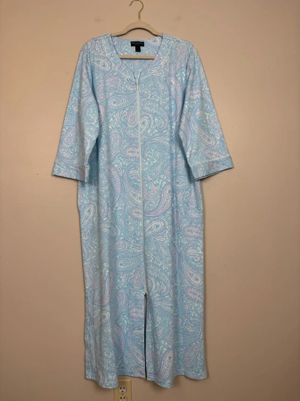 Miss Elaine Robe Womens Large Full Length Front Zippered Pockets Lounger in Blue